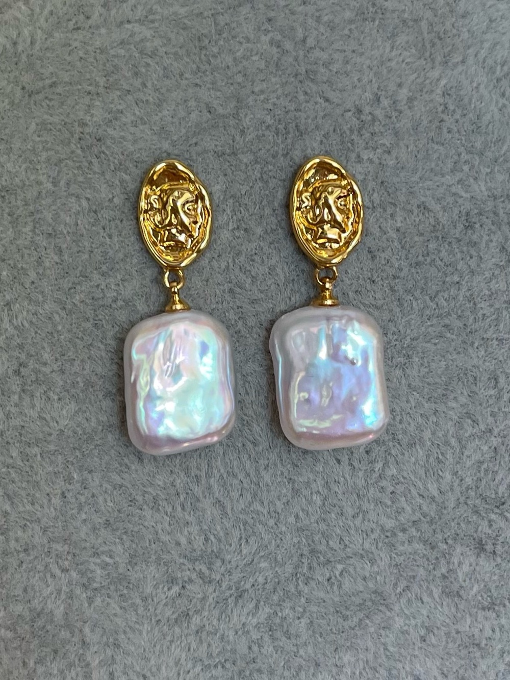 Gold & Iridescent Baroque Pearl Drop Earrings - 925 silver posts